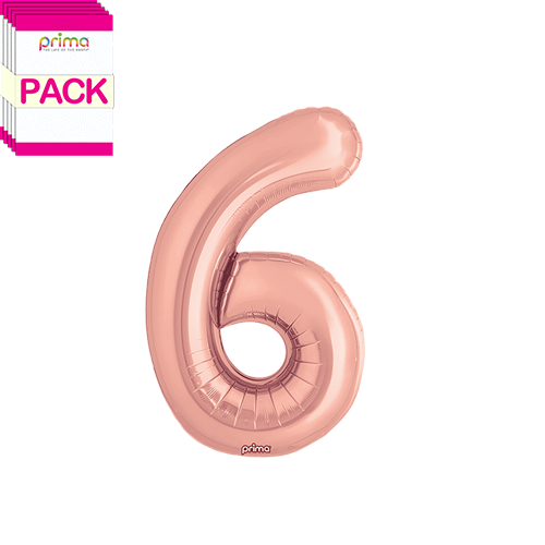 [PF-RGD6-16-50-2-BAND] 16" Rose Gold Number 6 (Pack of 5) - Prima