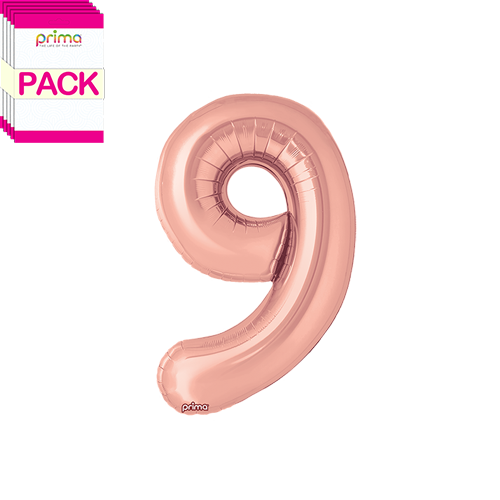 [PF-RGD9-16-50-2-BAND] 16" Rose Gold Number 9 (Pack of 5) - Prima