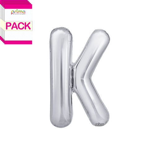 [PF-SLVK-16-50-2-BAND] 16" Silver Letter K (Pack of 5) - Prima