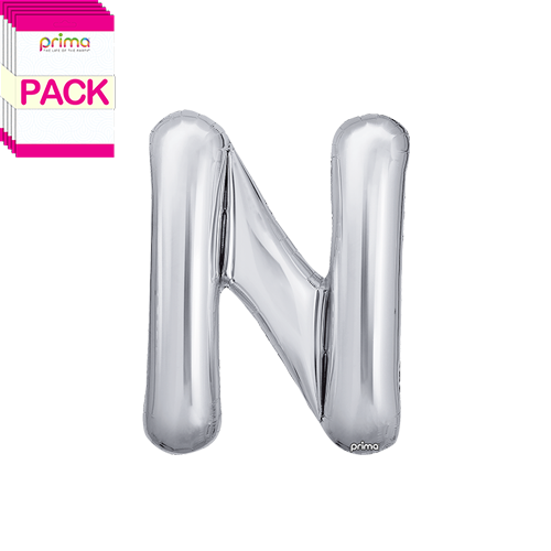 [PF-SLVN-16-50-2-BAND] 16" Silver Letter N (Pack of 5) - Prima
