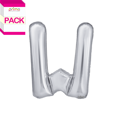 [PF-SLVW-16-50-2-BAND] 16" Silver Letter W (Pack of 5) - Prima