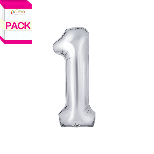 [PF-SLV1-16-50-2-BAND] 16" Silver Number 1 (Pack of 5) - Prima