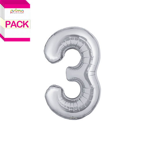 [PF-SLV3-16-50-2-BAND] 16" Silver Number 3 (Pack of 5) - Prima