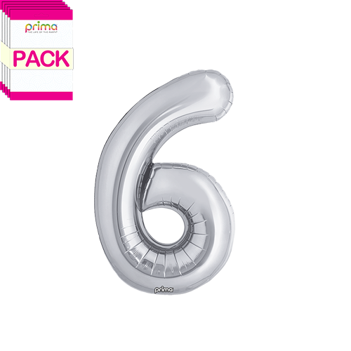 [PF-SLV6-16-50-2-BAND] 16" Silver Number 6 (Pack of 5) - Prima