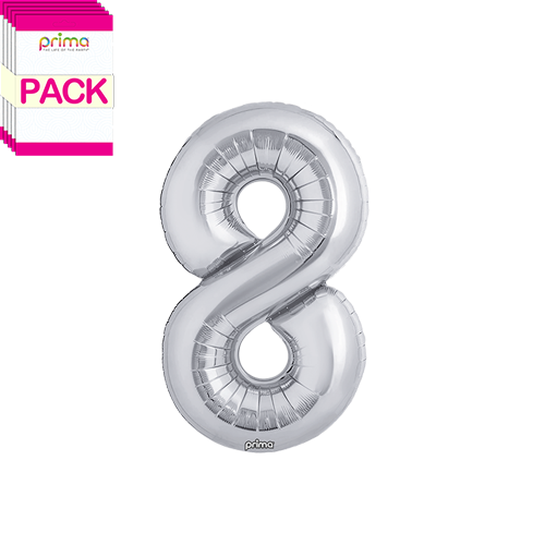 [PF-SLV8-16-50-2-BAND] 16" Silver Number 8 (Pack of 5) - Prima