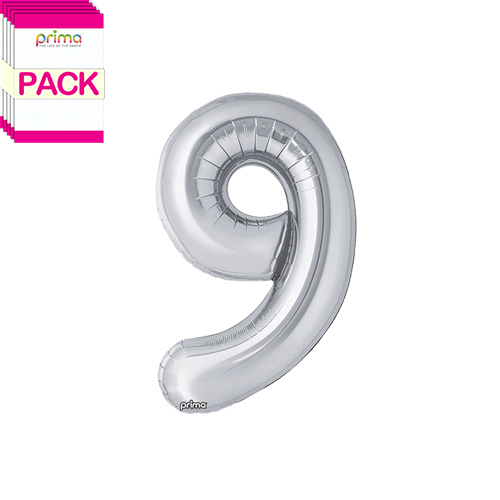 [PF-SLV9-16-50-2-BAND] 16" Silver Number 9 (Pack of 5) - Prima