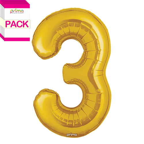 [PF-GLD3-34-50-1-BAND] 34" Gold Number 3 (Pack of 5) - Prima