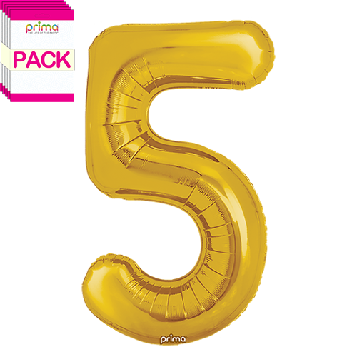 [PF-GLD5-34-50-1-BAND] 34" Gold Number 5 (Pack of 5) - Prima