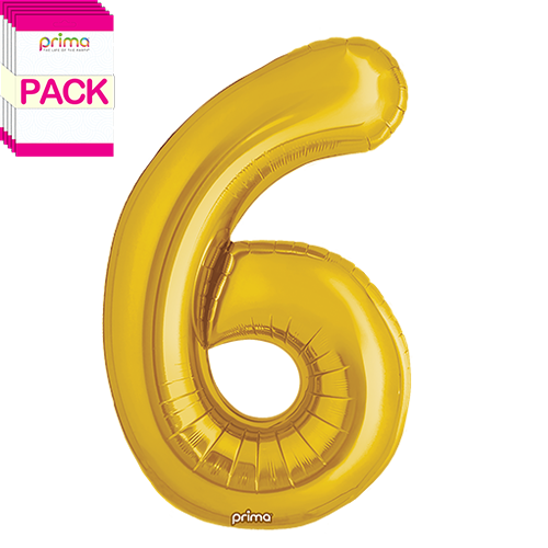 [PF-GLD6-34-50-1-BAND] 34" Gold Number 6 (Pack of 5) - Prima