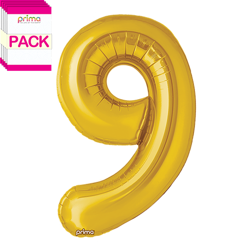 [PF-GLD9-34-50-1-BAND] 34" Gold Number 9 (Pack of 5) - Prima