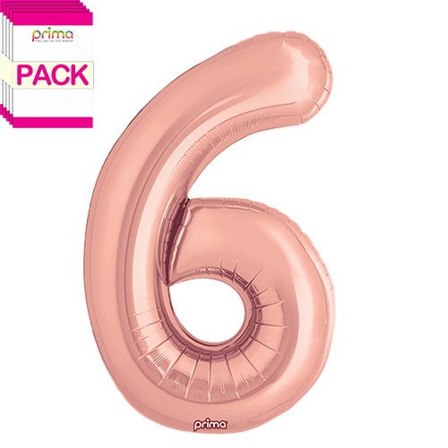 [PF-RGD6-34-50-1-BAND] 34" Rose Gold Number 6 (Pack of 5) - Prima