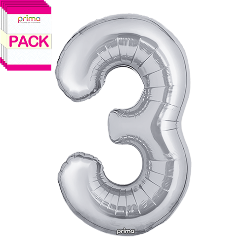 [PF-SLV3-34-50-1-BAND] 34" Silver Number 3 (Pack of 5) - Prima