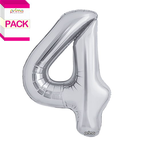[PF-SLV4-34-50-1-BAND] 34" Silver Number 4 (Pack of 5) - Prima