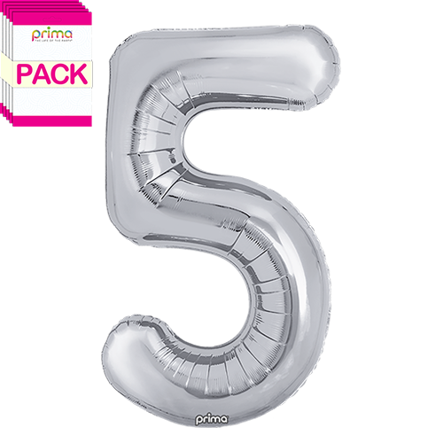 [PF-SLV5-34-50-1-BAND] 34" Silver Number 5 (Pack of 5) - Prima