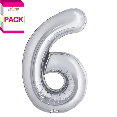 [PF-SLV6-34-50-1-BAND] 34" Silver Number 6 (Pack of 5) - Prima