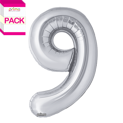 [PF-SLV9-34-50-1-BAND] 34" Silver Number 9 (Pack of 5) - Prima