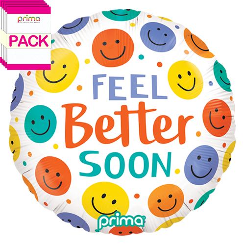 [PF-0061-18-50-1-BAND] 18" Round Feel Better Soon Smile Faces (Pack of 5) - Prima