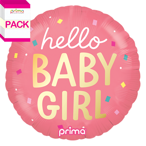 [PF-0066-18-50-1-BAND] 18" Round Hello Baby Girl Confetti (Pack of 5) - Prima