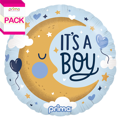 [PF-0057-18-50-1-BAND] 18" Round Its A Boy Moon (Pack of 5) - Prima