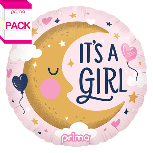 [PF-0058-18-50-1-BAND] 18" Round Its A Girl Moon (Pack of 5) - Prima