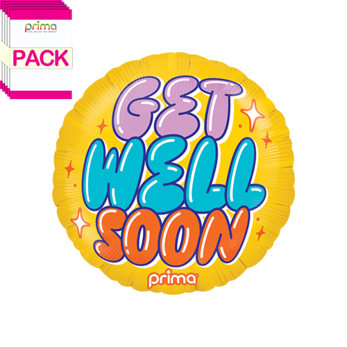 [PF-0059-9-50-6-BAND] 9" Round Get Well Soon Bubble Letters (Pack of 5) - Prima