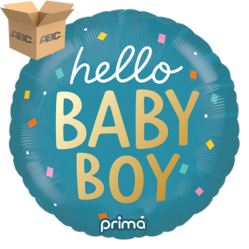 [PF-0065-18-50-1-CASE] 18" Round Hello Baby Boy Confetti (Case of 50) - Prima