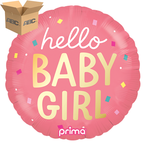 [PF-0066-18-50-1-CASE] 18" Round Hello Baby Girl Confetti (Case of 50) - Prima