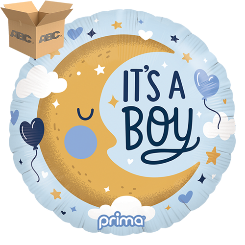 [PF-0057-18-50-1-CASE] 18" Round Its A Boy Moon (Case of 50) - Prima