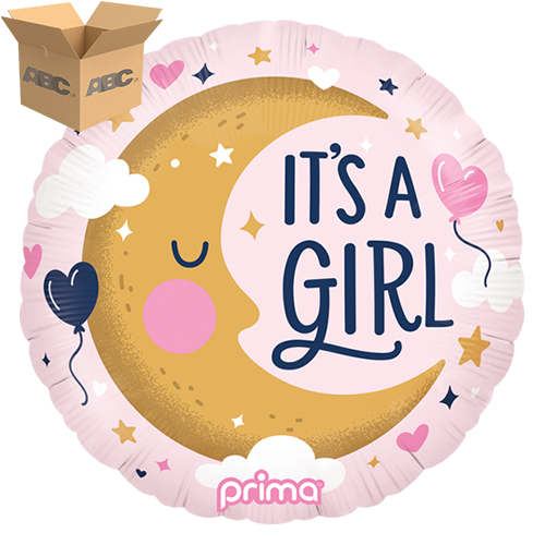 [PF-0058-18-50-1-CASE] 18" Round Its A Girl Moon (Case of 50) - Prima