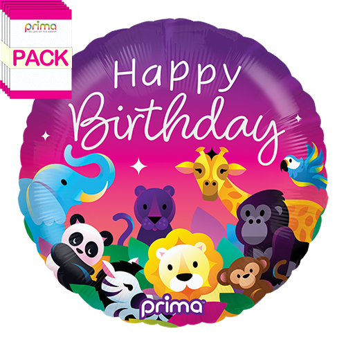[PF-PAHB-18-50-1-BAND] 18" Party Animals Happy Birthday  - Prima (Pack of 5)